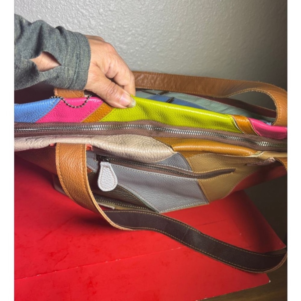 Amerileather leather patchwork tote bag large colorful - Picture 2 of 3